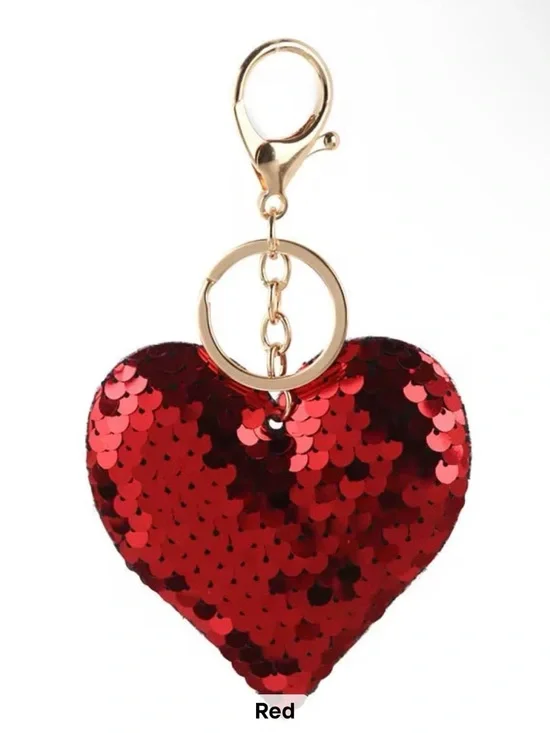Sequin Heart Keychain or Bag Charm - Multiple Colors - Picture 4 of 11